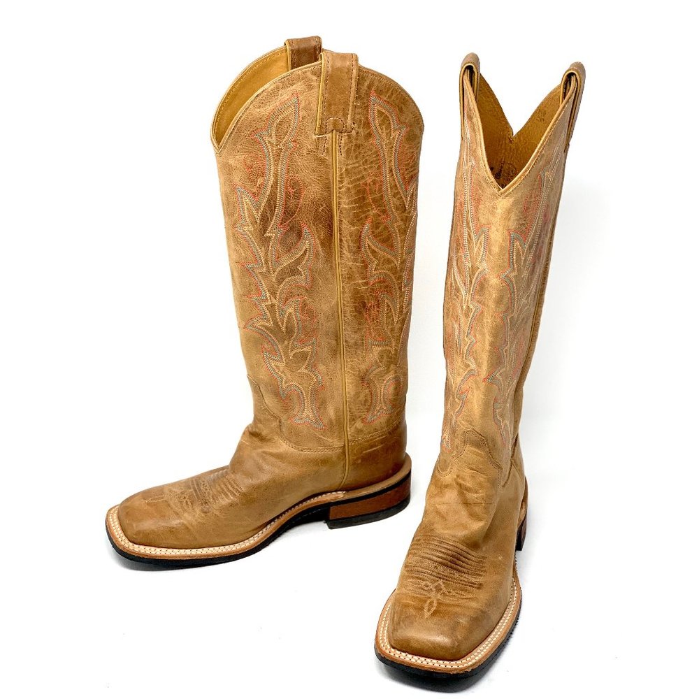 Justin Tan Leather Square Toe Western Boots 7 1/2